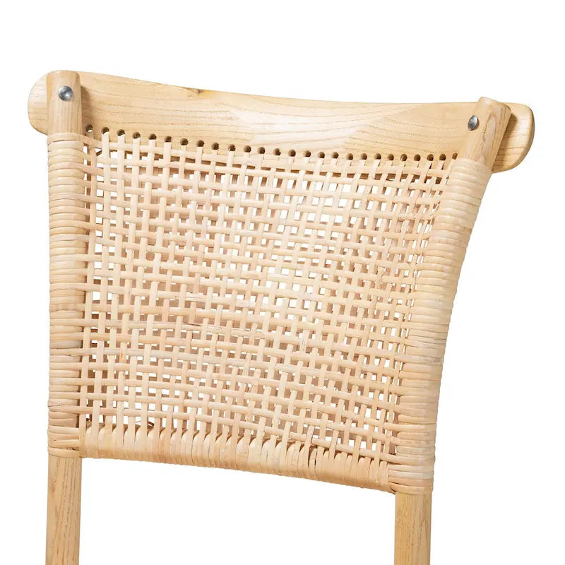 Ensemble de chaises de salle à manger tissées en rotin et bois naturel de style Mid-Century (2 pièces)