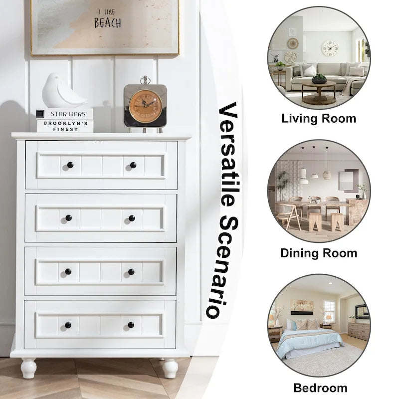 Commode 4 tiroirs Meuble de rangement large pour chambre et salon