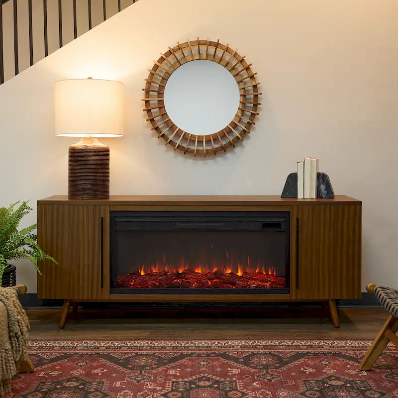 Morris Electric 72 Fireplace TV Stand in Vintage Black Maple by Real Flame
