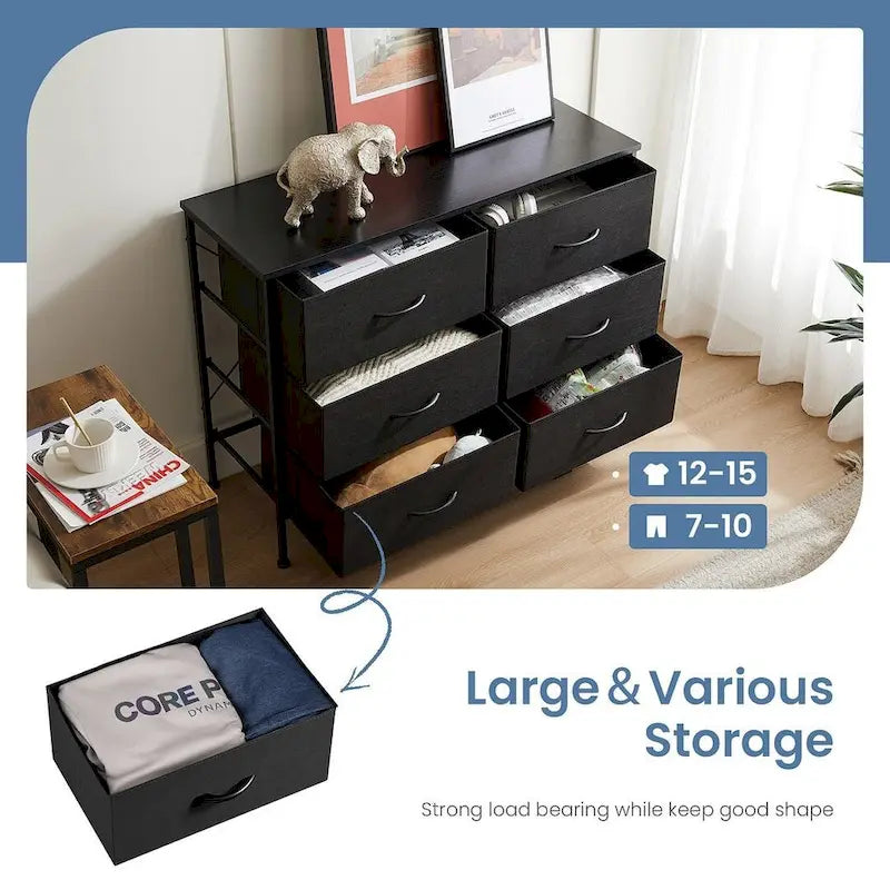 Commode à 6 tiroirs, Meuble de rangement vertical, Unité de rangement pour chambre à coucher et salon