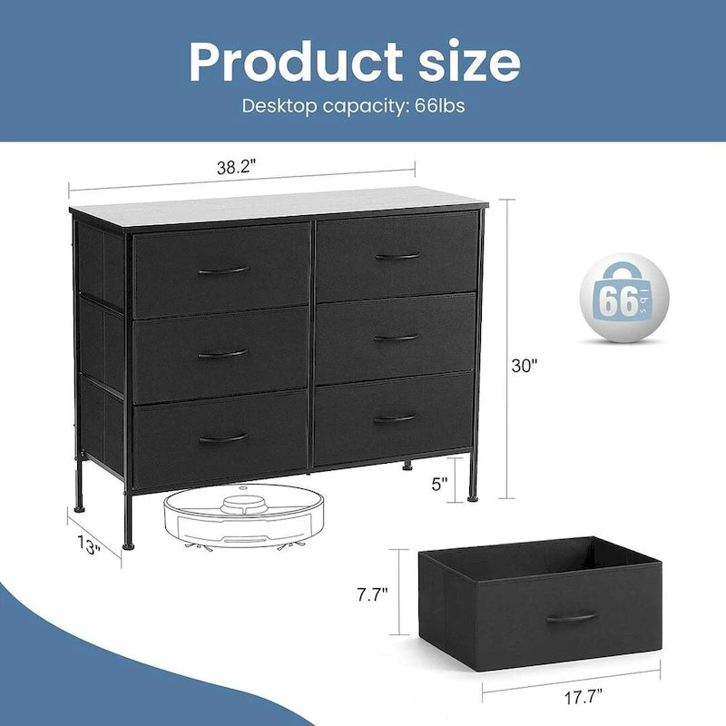 Commode à 6 tiroirs, Meuble de rangement vertical, Unité de rangement pour chambre à coucher et salon