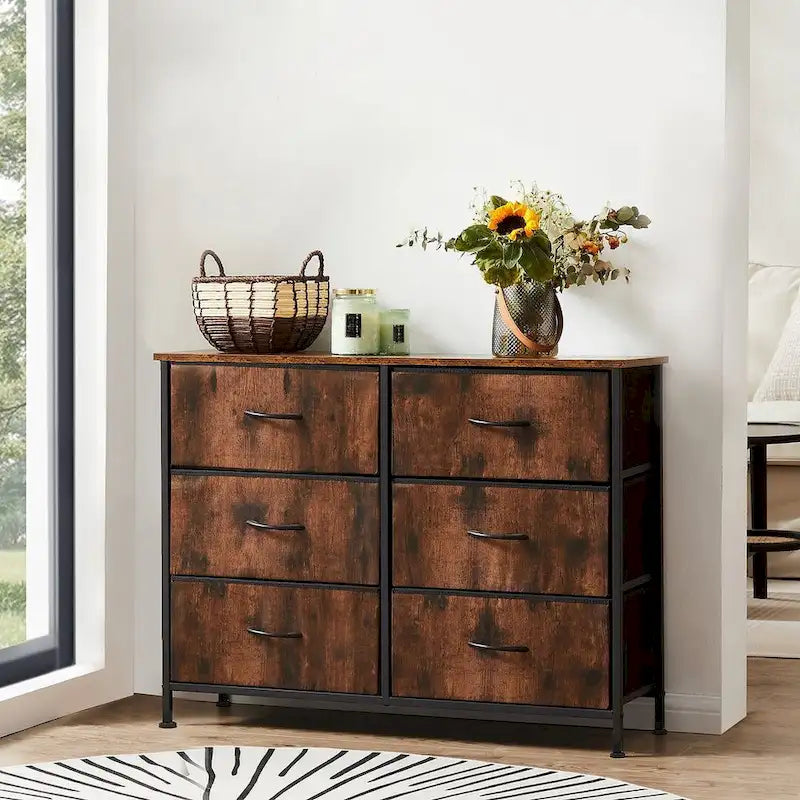 Commode à 6 tiroirs, Meuble de rangement vertical, Unité de rangement pour chambre à coucher et salon