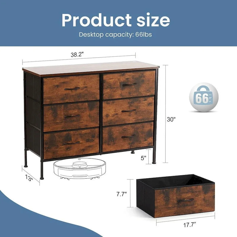 Commode à 6 tiroirs, Meuble de rangement vertical, Unité de rangement pour chambre à coucher et salon