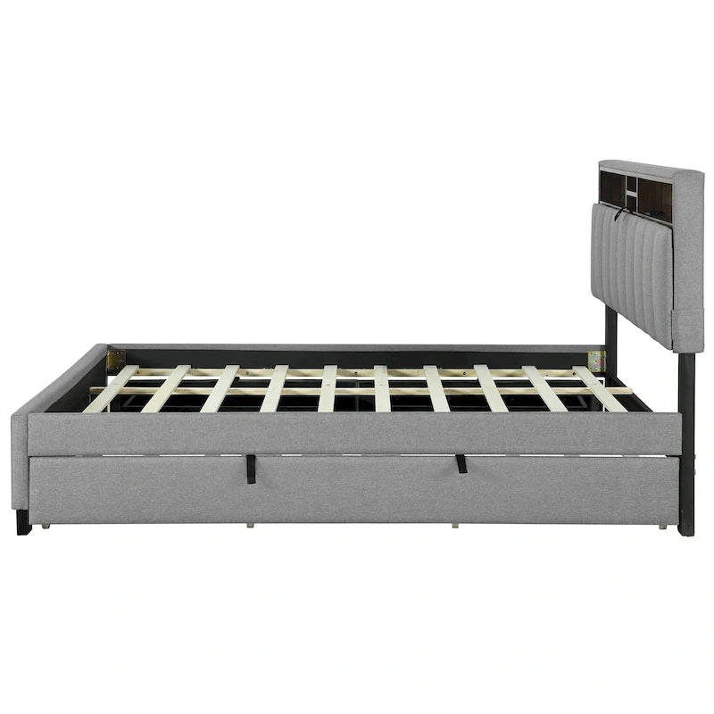 Lit plateforme tapissier Queen size avec lit gigogne Twin XL