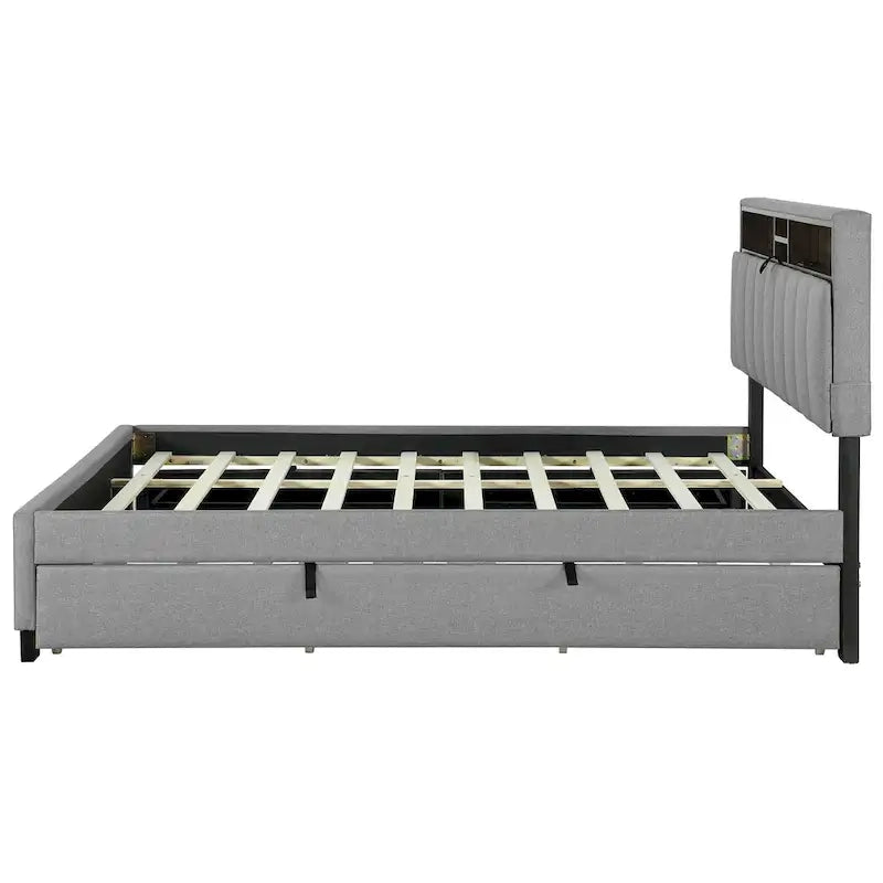 Lit plateforme tapissier Queen size avec lit gigogne Twin XL