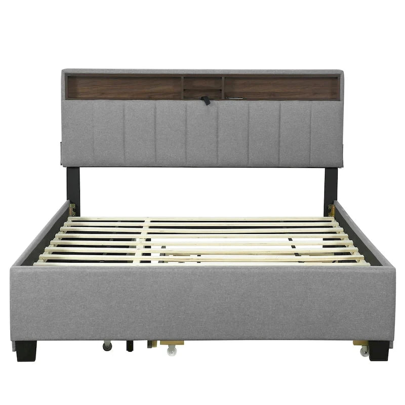 Lit plateforme tapissier Queen size avec lit gigogne Twin XL