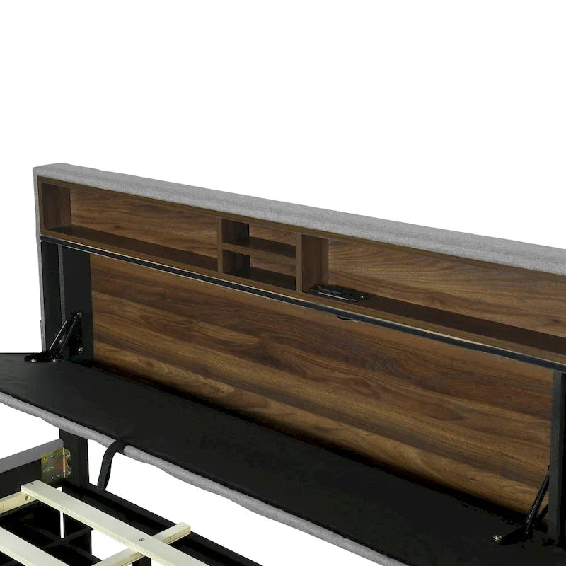 Lit plateforme tapissier Queen size avec lit gigogne Twin XL