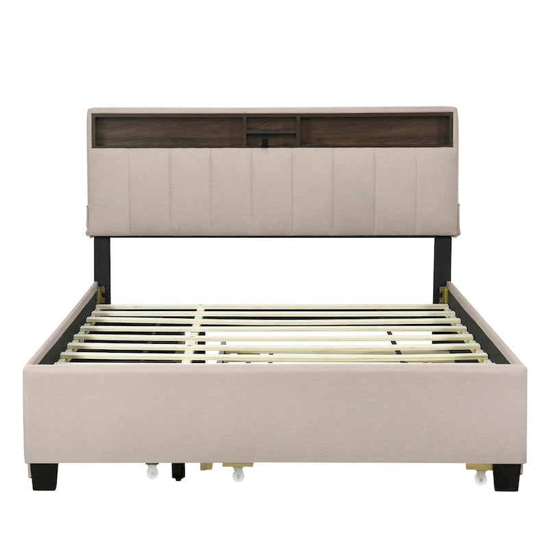 Lit plateforme tapissier Queen size avec lit gigogne Twin XL