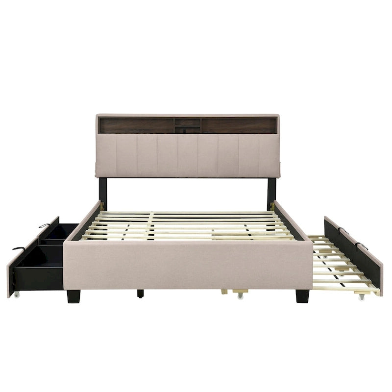 Lit plateforme tapissier Queen size avec lit gigogne Twin XL