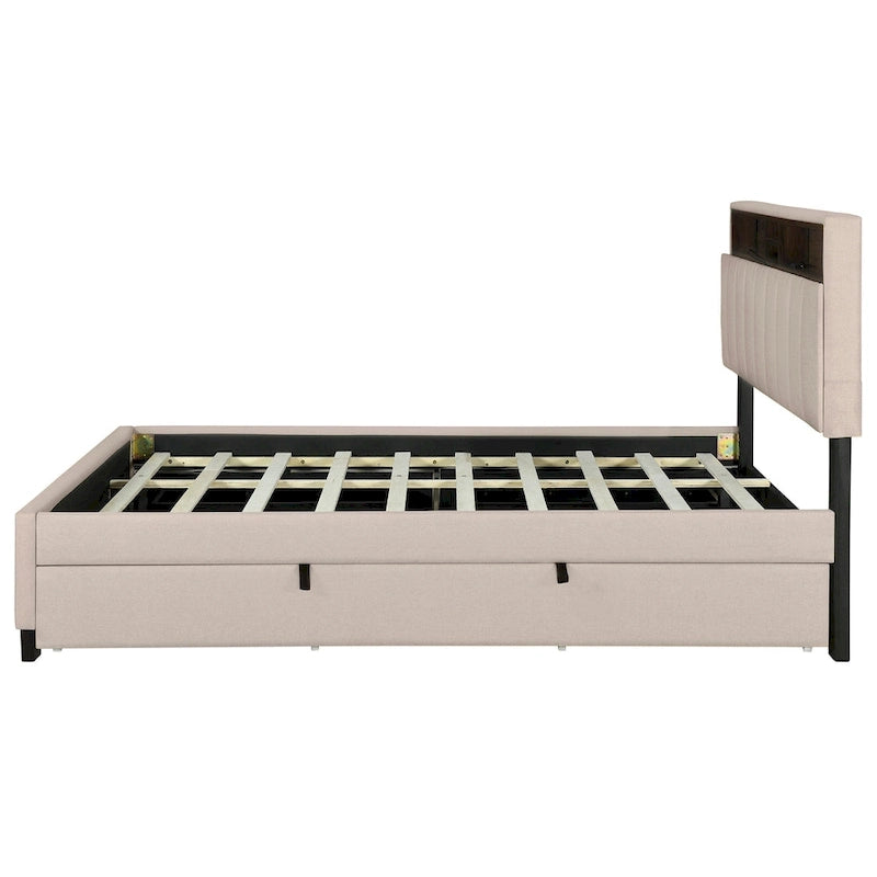 Lit plateforme tapissier Queen size avec lit gigogne Twin XL