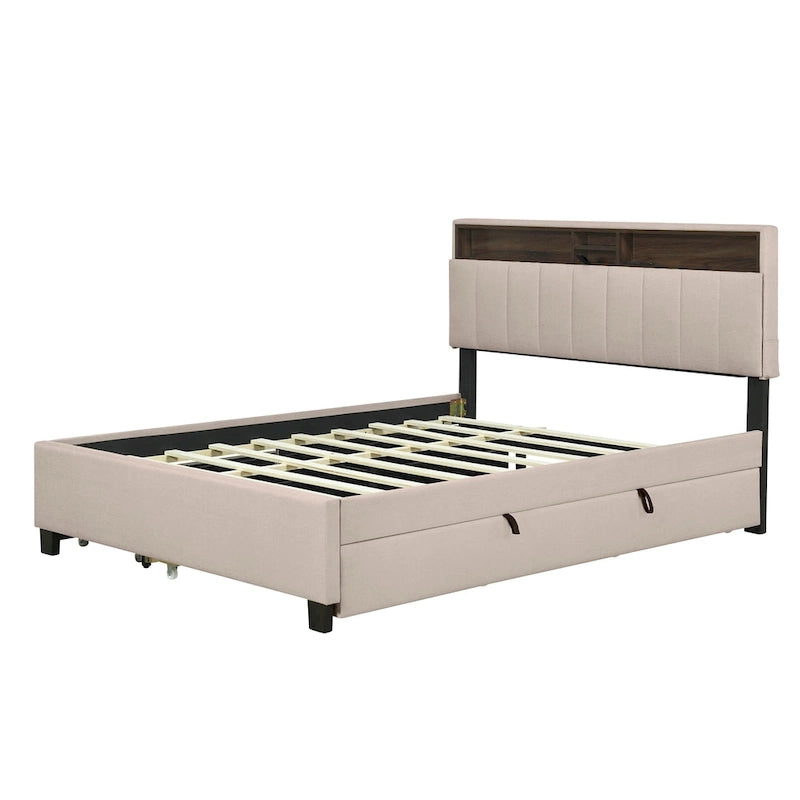 Lit plateforme tapissier Queen size avec lit gigogne Twin XL
