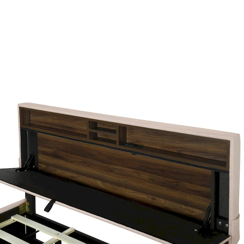 Lit plateforme tapissier Queen size avec lit gigogne Twin XL