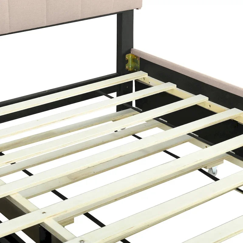 Lit plateforme tapissier Queen size avec lit gigogne Twin XL