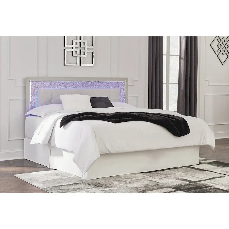 Tête de lit capitonnée argentée avec 2 tables de chevet