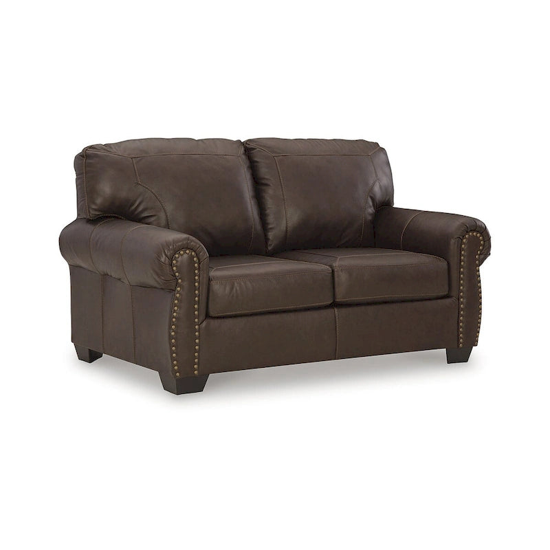 Causeuse brun foncé avec accoudoirs roulés et garniture cloutée - 67L x 40P x 39H
