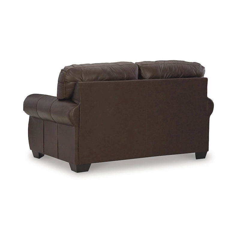 Causeuse brun foncé avec accoudoirs roulés et garniture cloutée - 67L x 40P x 39H