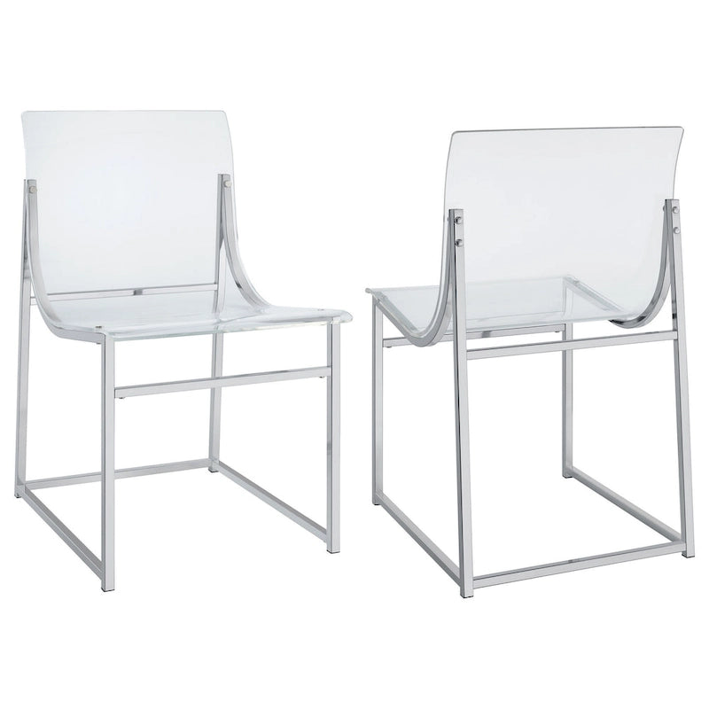 Lot de 2 chaises de salle à manger 18 pouces, assise courbée en acrylique transparent, chrome