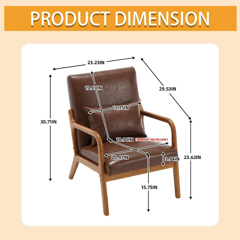 Fauteuil simple à accoudoir, capitonné velours/cuir, à cadre en bois de style Mid-Century Modern pour salon