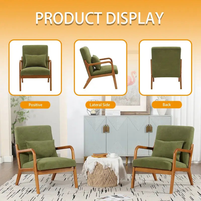 Fauteuil simple à accoudoir, capitonné velours/cuir, à cadre en bois de style Mid-Century Modern pour salon