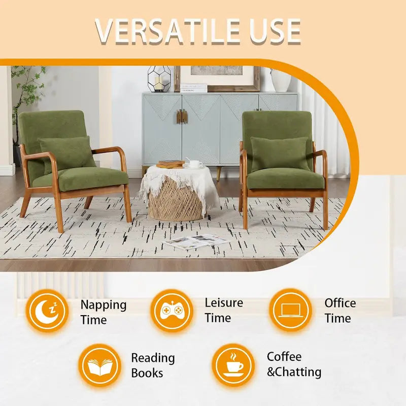 Fauteuil simple à accoudoir, capitonné velours/cuir, à cadre en bois de style Mid-Century Modern pour salon