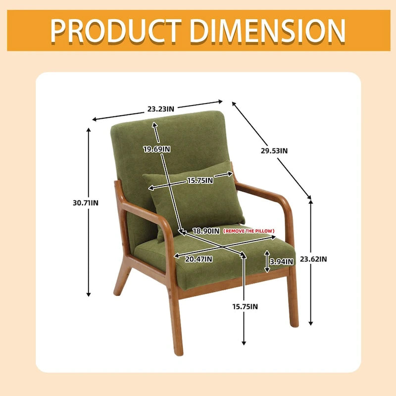 Fauteuil simple à accoudoir, capitonné velours/cuir, à cadre en bois de style Mid-Century Modern pour salon