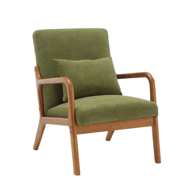 Fauteuil simple à accoudoir, capitonné velours/cuir, à cadre en bois de style Mid-Century Modern pour salon