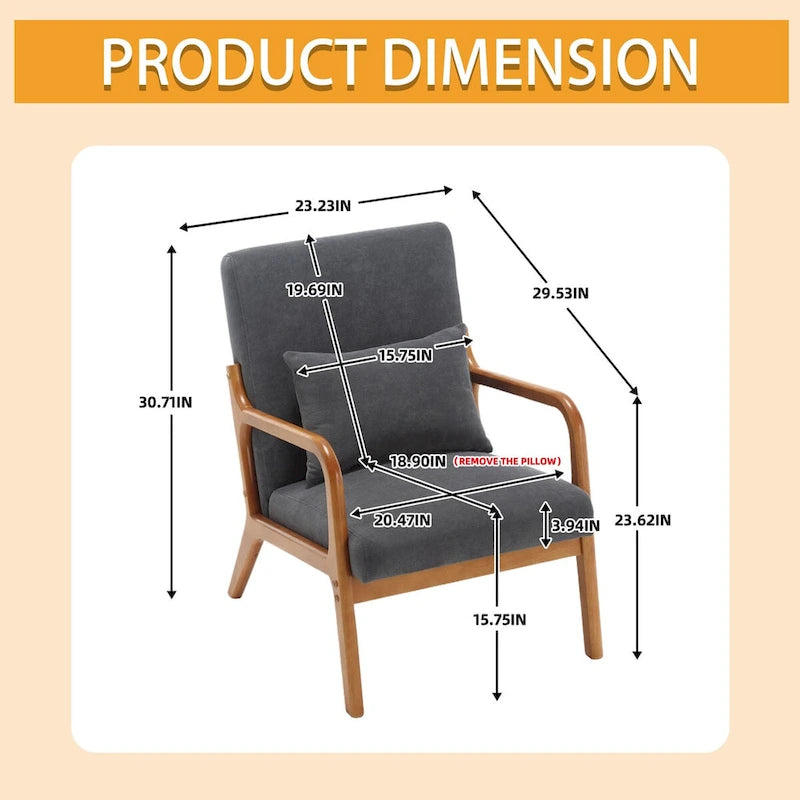 Fauteuil simple à accoudoir, capitonné velours/cuir, à cadre en bois de style Mid-Century Modern pour salon