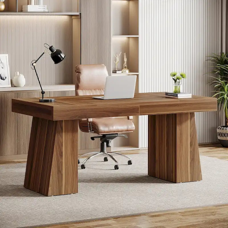 Bureau exécutif en bois brun de style Mid-Century pour bureau à domicile