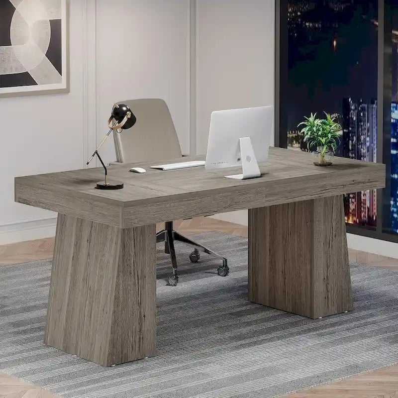 Bureau exécutif en bois brun de style Mid-Century pour bureau à domicile