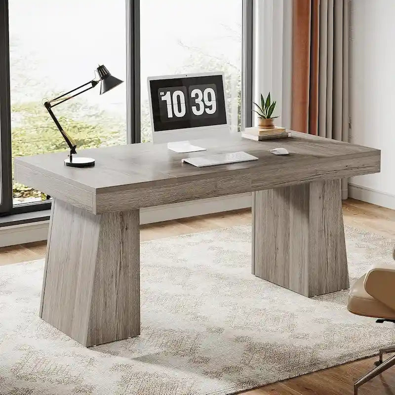 Bureau exécutif en bois brun de style Mid-Century pour bureau à domicile