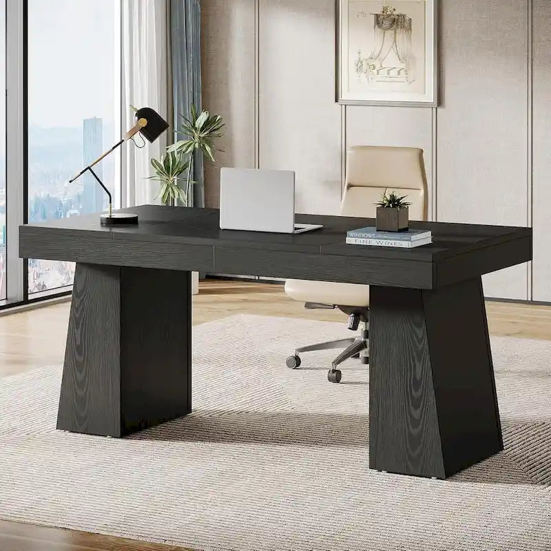 Bureau exécutif en bois brun de style Mid-Century pour bureau à domicile