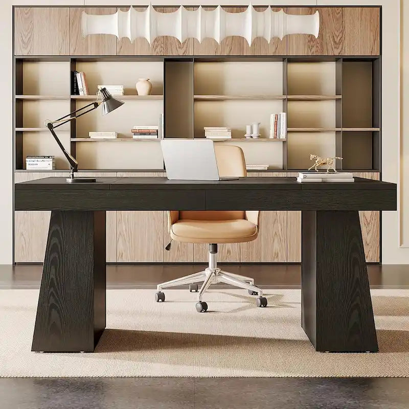 Bureau exécutif en bois brun de style Mid-Century pour bureau à domicile
